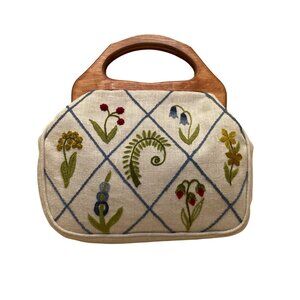 Custom House of Needle Arts Women’s Grey Floral Embroidered Linen Bermuda Bag